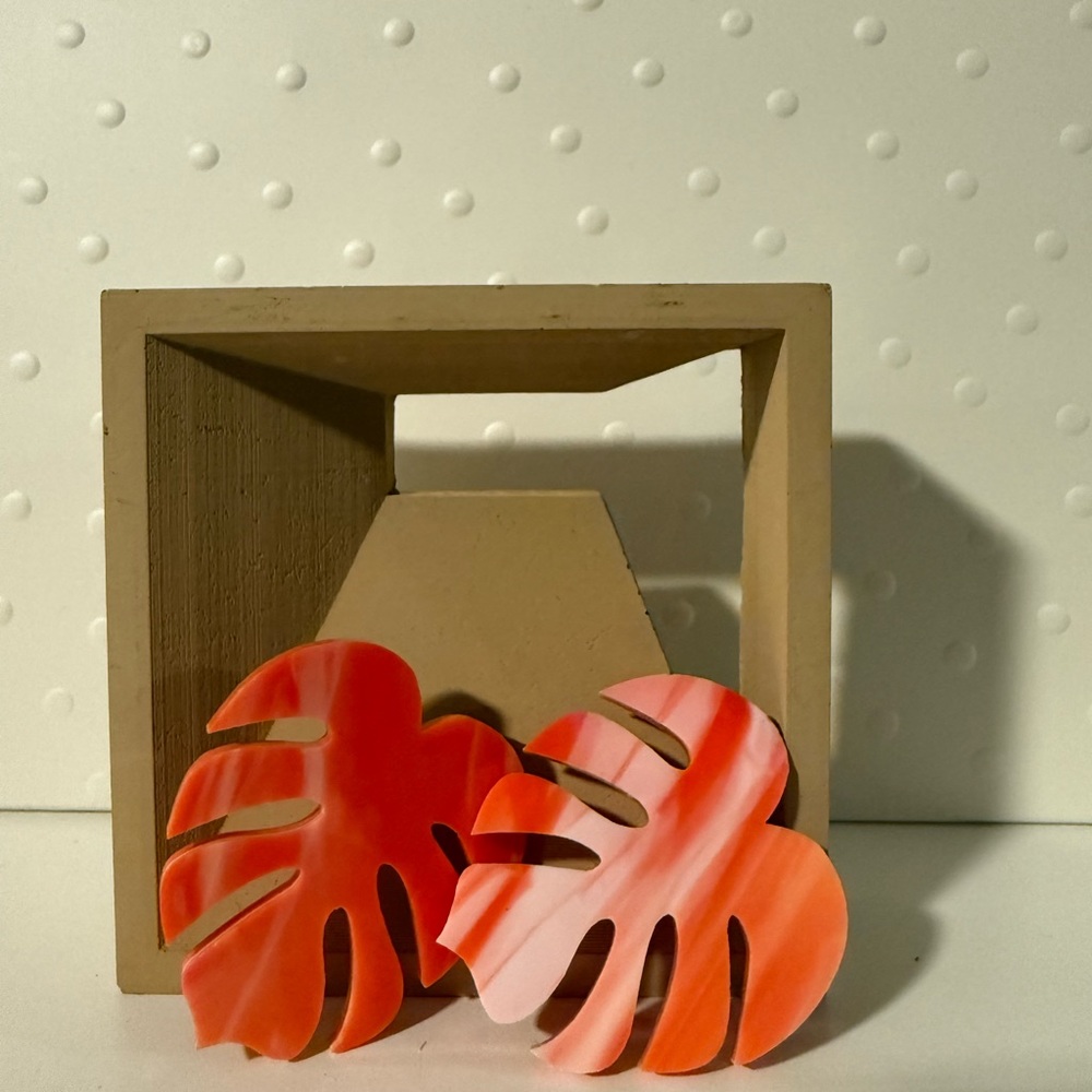 Tropical Leaf Earrings in Pink and Orange